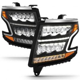 ANZO 15-20 Chevy Tahoe/Suburban LED Light Bar Style Headlights Black w/Sequential w/DRL w/Amber