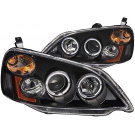 ANZO 2001-2003 Honda Civic Projector Headlights w/ Halo Black