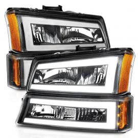 ANZO 2003-2006 Chevrolet Silverado 1500 Crystal Headlights w/ Light Bar Black Housing