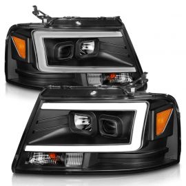 ANZO 2004-2008 Ford F-150 Projector Headlights w/ Light Bar Black Housing