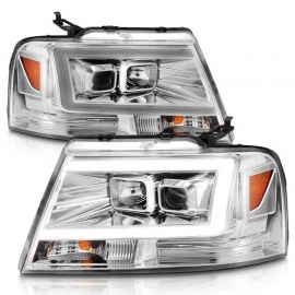 ANZO 2004-2008 Ford F-150 Projector Headlights w/ Light Bar Chrome Housing