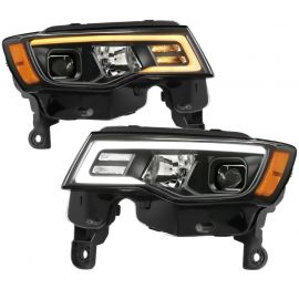 ANZO 2017-2018 Jeep Grand Cherokee Projector Headlights w/ Plank Style Switchback - Chrome w/ Amber