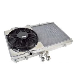 CSF 96-07 Mitsubishi Evo 4/5/6/7/8/9 Full-Slim Radiator w/12in Fan & Shroud/-16AN & Slip On Fitting