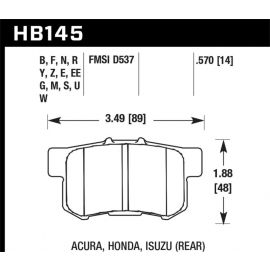 Hawk 02-06 Acura RSX / 02-11 Honda Civic Si / 00-09 S2000 DTC-60 Race Rear Brake Pads