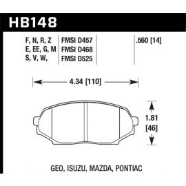 Hawk 89-93 Miata Blue 9012 Race Front Brake Pads D525