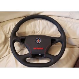 STEERING WHEEL For SCANIA R FLAT CUSTOM NEW LEATHER BLACK + RED Features buy in USA