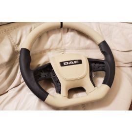 STEERING WHEEL For DAF XF 106 FLAT CUSTOM NEW LEATHER BEIGE + NAVY Variants buy in USA