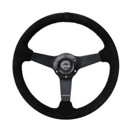 NRG Sport Steering Wheel (350mm / 1.5in Deep) Black Suede/Black Stitch w/Matte Black Solid Spokes buy in USA