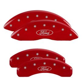 MGP 4 Caliper Covers Engraved Front & Rear Ford Oval Logo Red Finish Silver Char 2021 Ford F-150 buy in USA