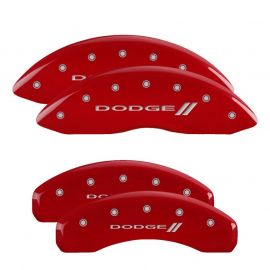 MGP 4 Caliper Covers Engraved Front & Rear 11-18 Dodge Durango Red Finish Silver Dodge II Logo buy in USA