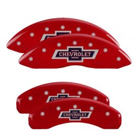 MGP 4 Caliper Covers Engraved F & R 100 Anniversary Red Finish Silver Char 2019 Chevy Silverado 1500 buy in USA