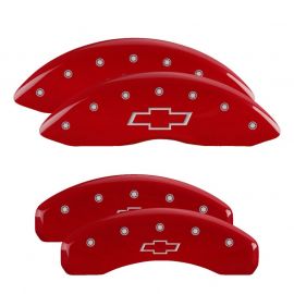 MGP 4 Caliper Covers Engraved F & R Bowtie Red Finish Silver Char 2019 Chevrolet Silverado 1500 buy in USA