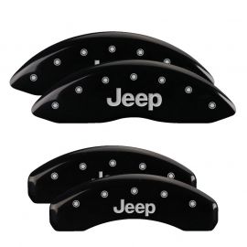 MGP 4 Caliper Covers Engraved Front & Rear 11-18 Jeep Grand Cherokee Black Finish Silver Jeep Logo buy in USA