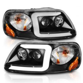 ANZO 1997-2003 Ford F-150 Projector Headlights w/ Light Bar Black Housing buy in USA