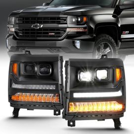 ANZO 16-18 Chevrolet Silverado 1500 LED Projector Headlights w/Plank Style Switchback Black w/ Amber buy in USA