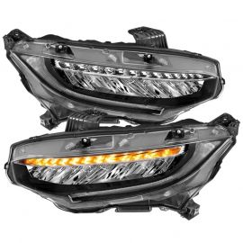 ANZO 16-17 Honda Civic Projector Headlights Plank Style Black w/Amber/Sequential Turn Signal buy in USA