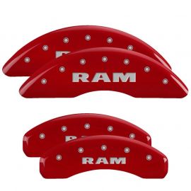 MGP 4 Caliper Covers Engraved Front & Rear 2019 Ram 1500 Red Finish Silver RAM Logo buy in USA