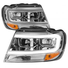 ANZO 1999-2004 Jeep Grand Cherokee Crystal Headlights w/ Light Bar Chrome Housing buy in USA