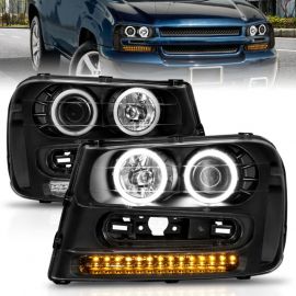 ANZO 2002-2009 Chevrolet Trailblazer Projector Headlights w/ Halo Black buy in USA