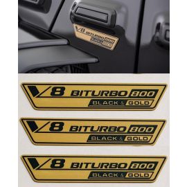 W463 W463A W464 Mercedes G class G Wagon BrabusV8 BITURBO 800 Black&Gold Style 3 pcs Emblems Set Fender Badges Tail Badge Logo Sticker Decals buy in USA