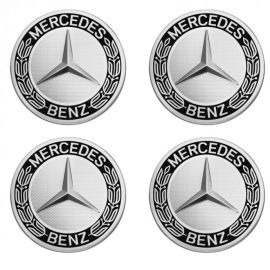 Mercedes-Benz Radnabenabdeckungen-Set, Stern mit Lorbeerkranz schwarz, klassisches Design buy in USA