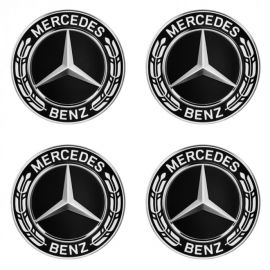 Mercedes-Benz Radnabenabdeckungen-Set Stern mit Lorbeerkranz schwarz buy in USA