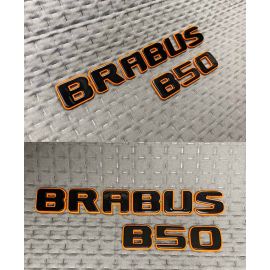 Black metal Brabus B50 rear badge with orange trim for Mercedes S Class trunk buy in USA