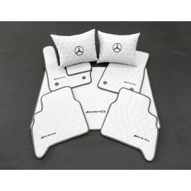 Mercedes-Benz W463A G63/G500 Floor Mats – Soft White Leather, Black Stitching, Logo Emblem buy in USA