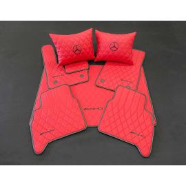 Mercedes-Benz W463A G63/G500 Floor Mats – Soft Red Leather, Black Stitching, Logo Emblem buy in USA