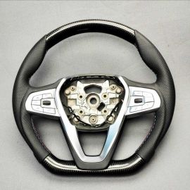 BMW G20/G30/G31/G01/G02 carbon fiber steering wheel with leather trim and flat bottom buy in USA