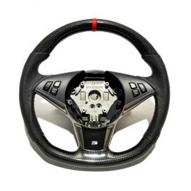 BMW E60 Steering Wheel Carbon Fiber Leather Red Stripe Flat Bottom buy in USA