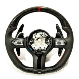 BMW F15/F30 M-Style Steering Wheel – Carbon Fiber Leather Paddle Shifts (Red Strip) buy in USA