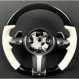 BMW F15/F30 M-Style Steering Wheel Carbon Fiber White Leather Paddle Shifts buy in USA