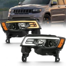 ANZO 2017-2018 Jeep Grand Cherokee Projector Headlights w/ Plank Style Switchback - Black w/ Amber buy in USA