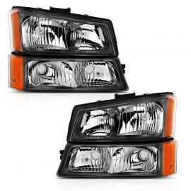 ANZO 2003-2006 Chevy Silverado Crystal Headlight w/ Signal Light Black Amber (4 pcs) buy in USA