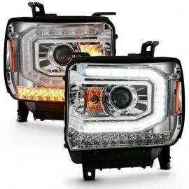 ANZO 2016-2019 Gmc Sierra 1500 Projector Headlight Plank Style Chrome w/ Sequential Amber Signal buy in USA