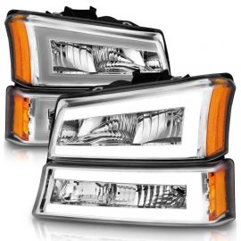 ANZO 2003-2006 Chevrolet Silverado 1500 Crystal Headlights w/ Light Bar Chrome Housing buy in USA