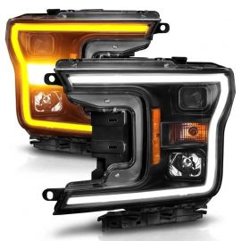 ANZO 2018-2020 Ford F-150 Projector Headlight w/ Plank Style Switchback Black Housing buy in USA