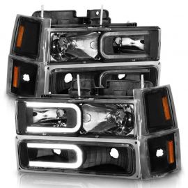 ANZO 88-98 Chevrolet C1500 Crystal Headlights w/ Light Bar Black Housing w/ Signal Side Markers 8Pcs buy in USA