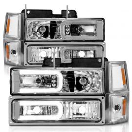 ANZO 88-98 Chevrolet C1500 Crystal Headlights w/Light Bar Chrome Housing w/ Signal Side Markers 8Pcs buy in USA