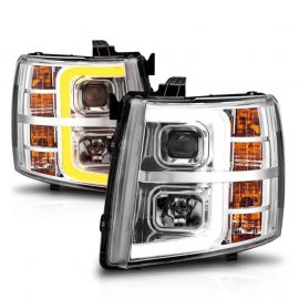 ANZO 2007-2013 Chevrolet Silverado 1500 Projector w/ Light Bar Chrome Housing w/ Sequential buy in USA