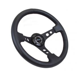 NRG Reinforced Steering Wheel (350mm / 3in. Deep) Blk Leather w/Blk Spoke & Circle Cutouts buy in USA