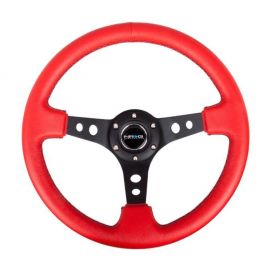 NRG Reinforced Steering Wheel (350mm / 3in. Deep) Red Leather/Blk Stitch w/Blk Spokes (Hole Cutouts) buy in USA