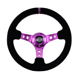 NRG Reinforced Steering Wheel (350mm / 3in. Deep) Black Suede w/Purple Center & Purple Stitching buy in USA