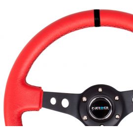 NRG Reinforced Steering Wheel (350mm / 3in. Deep) Red Suede w/Blk Circle Cutout Spokes buy in USA