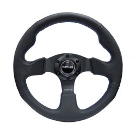 NRG Reinforced Steering Wheel (320mm) Black Leather w/Blue Stitching buy in USA