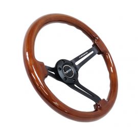 NRG Reinforced Steering Wheel (350mm / 3in. Deep) Brown Wood w/Blk Matte Spoke/Black Center Mark buy in USA