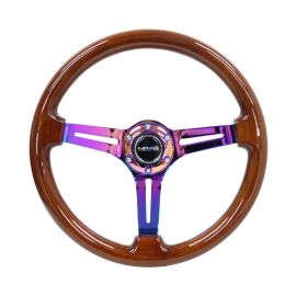 NRG Reinforced Steering Wheel (350mm / 3in. Deep) Brown Wood w/Blk Matte Spoke/Neochrome Center Mark buy in USA