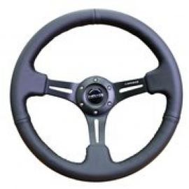 NRG Reinforced Steering Wheel (350mm / 3in. Deep) Black Leather w/ Black Stitching buy in USA