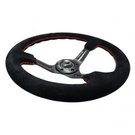 NRG Reinforced Steering Wheel (350mm / 3in. Deep) Blk Suede w/Red Stitching & 5mm Spokes w/Slits buy in USA